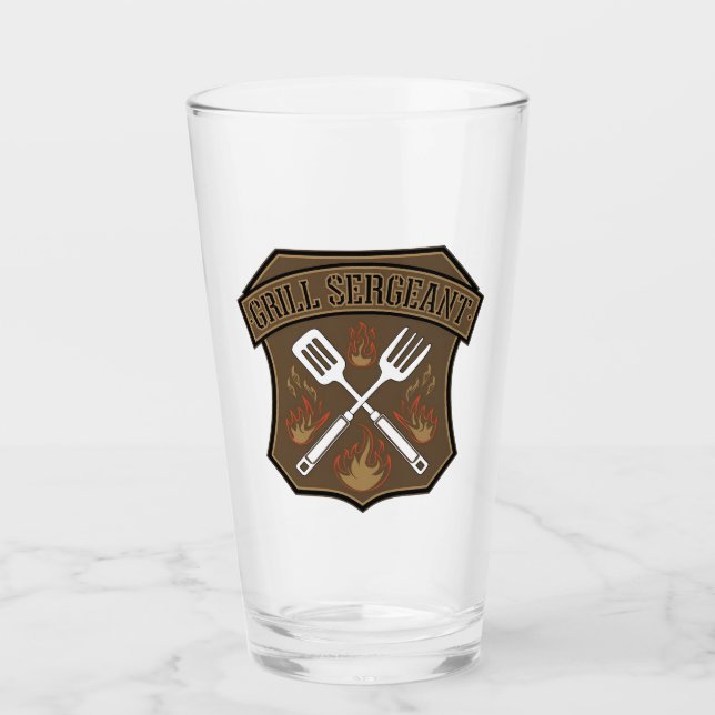 Grill Sergeant Badge Design with Spatula and Fork Glass (Front)