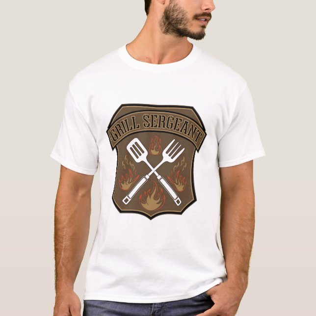 Grill Sergeant Badge Design with Spatula and Fork T-Shirt (Front)