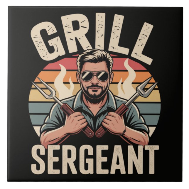 Grill Sergeant Fathers Day BBQ Dad Gift Ceramic Tile (Front)