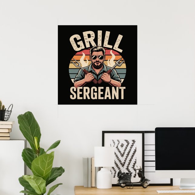 Grill Sergeant Fathers Day BBQ Dad Gift Poster (Home Office)