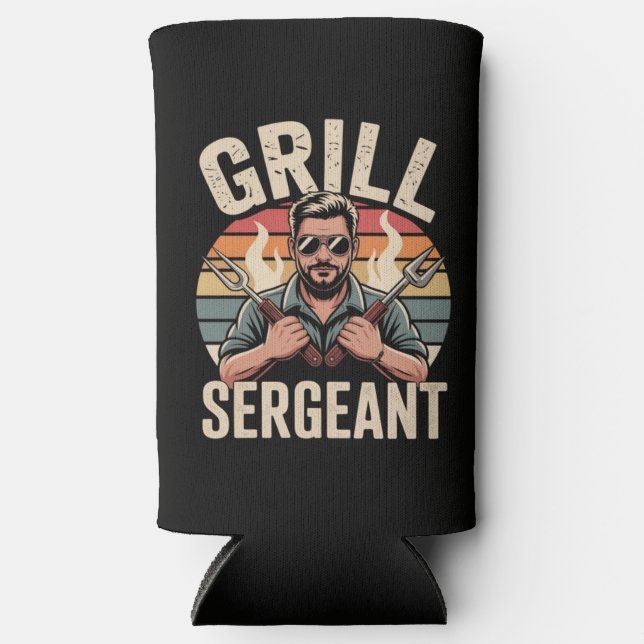 Grill Sergeant Fathers Day BBQ Dad Gift Seltzer Can Cooler (Front)