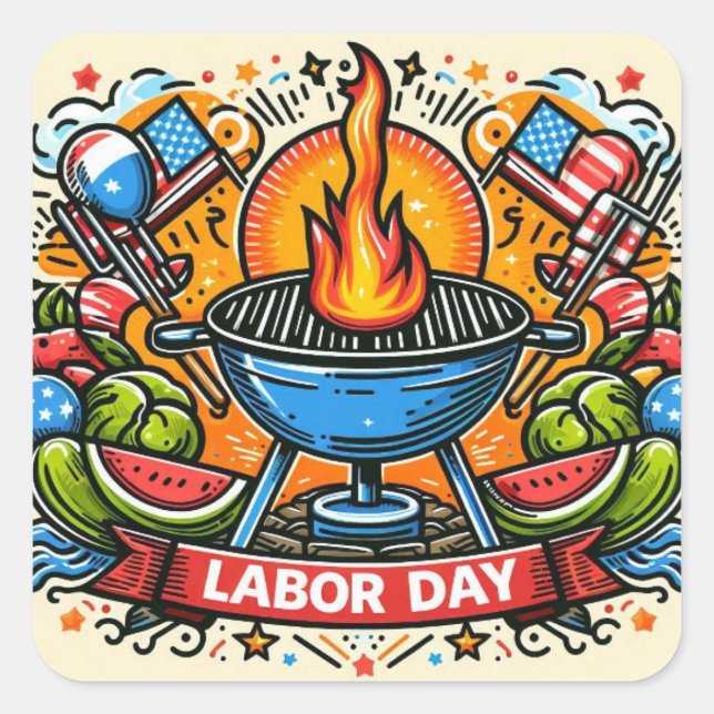 Grill & Thrill Labour Day Celebration Square Sticker (Front)