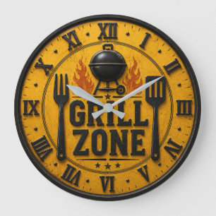 Grill Zone BBQ Grill Master Kitchen Rustic Large Clock