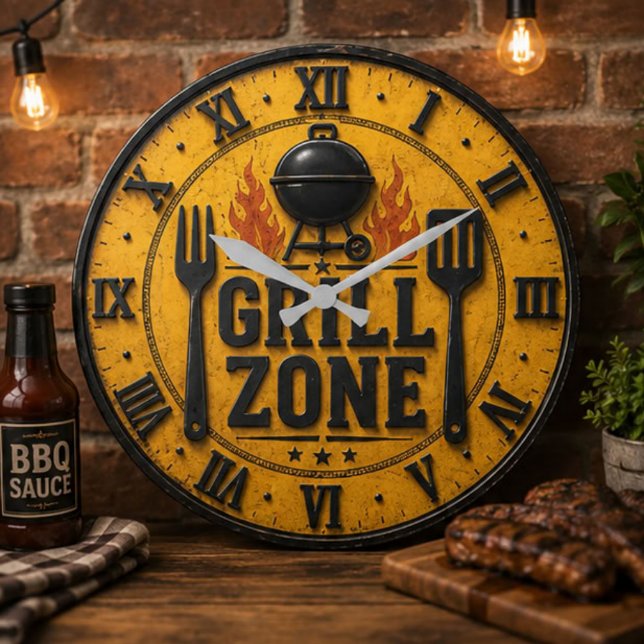 Grill Zone BBQ Grill Master Kitchen Rustic  Large Clock (Creator Uploaded)