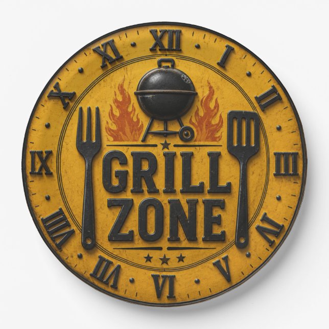 Grill Zone BBQ Grill Master Kitchen Rustic  Paper Plate (Front)
