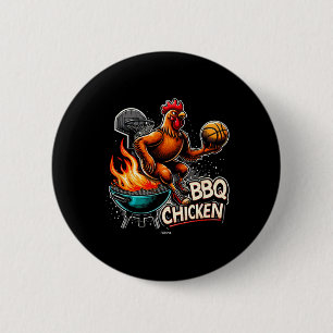 Grilled Bbq Chicken Playing Flaming Basketball 6 Cm Round Badge
