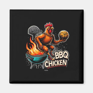 Grilled Bbq Chicken Playing Flaming Basketball Magnet
