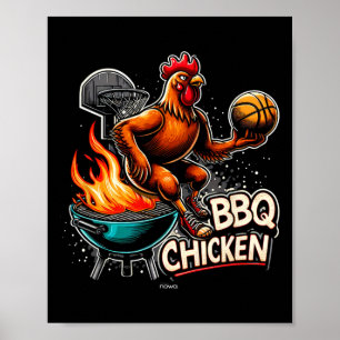 Grilled Bbq Chicken Playing Flaming Basketball Poster