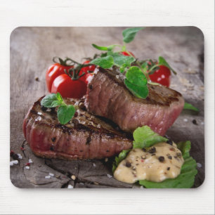 Grilled bbq steaks with fresh herbs and tomatoes mouse pad