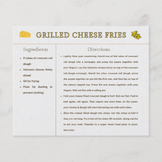 Grilled Cheese Fries Recipe Card Thanksgiving Food