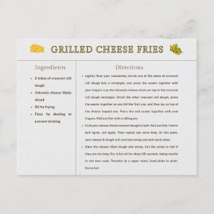 Grilled Cheese Fries Recipe Card Thanksgiving Food