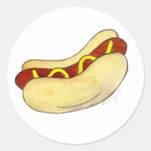 Grilled Fast Food Hot Dog Mustard Relish on Bun Classic Round Sticker