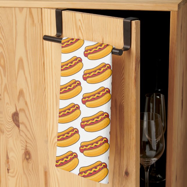 Grilled Hot Dog Pattern Tea Towel (Thirds Fold)