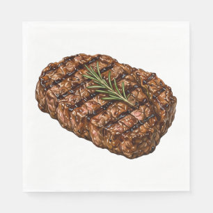 Grilled Ribeye Steak BBQ Meat Illustration Napkin