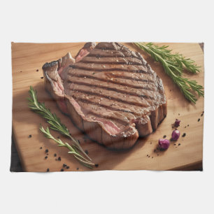 Grilled Ribeye Steak Rosemary Tea Towel