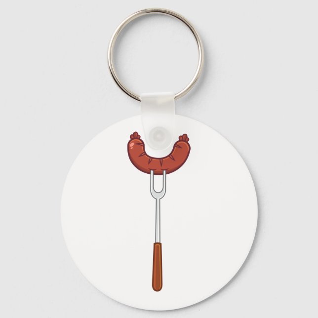 Grilled Sausage on BBQ Fork Key Ring (Front)