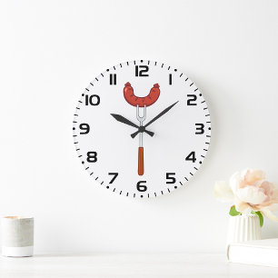 Grilled Sausage on BBQ Fork Large Clock