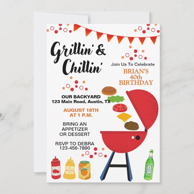 Grillin and Chillin Adult Birthday Invitation (Front)