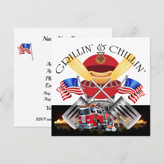 Grillin' and Chillin' Fire Dept Cookout Invitation (Front/Back)