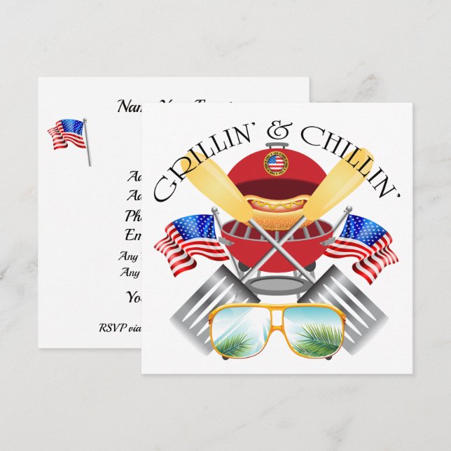 Grillin' and Chillin' Patriotic Cookout Invitation (Front/Back)