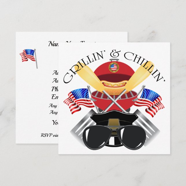 Grillin' and Chillin' Patriotic Cookout Invitation (Front/Back)
