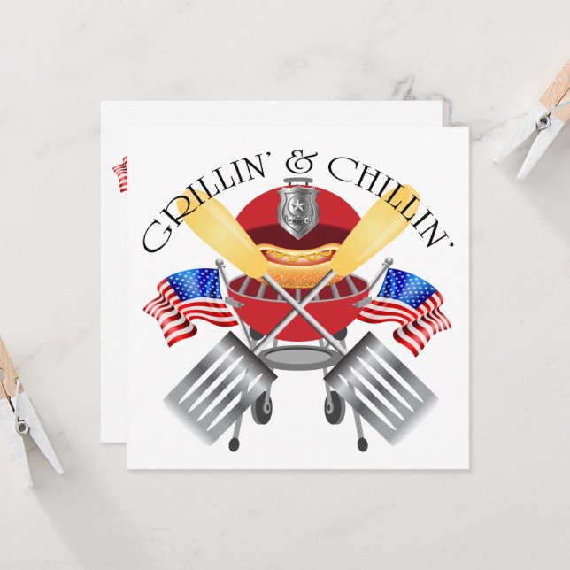 Grillin' and Chillin' Police Cookout Invitation (Front/Back In Situ)