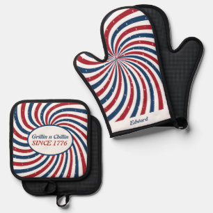 Grillin and Chillin since 1776 funny 4th of July Oven Mitt & Pot Holder Set