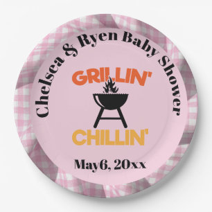 Grillin&chillin Baby q Gingham baby shower  Paper Plate