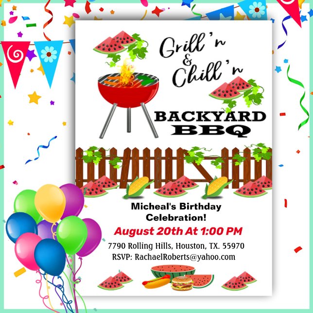 Grillin & Chillin Backyard BBQ Birthday  Invitatio Invitation (Creator Uploaded)