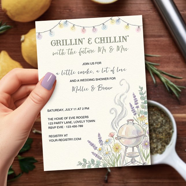 Grillin Chillin BBQ Couples Wedding Shower Invitation (Grillin' & Chillin' BBQ Wedding Shower - from Couples Shower Invitation collection by Darling & May)