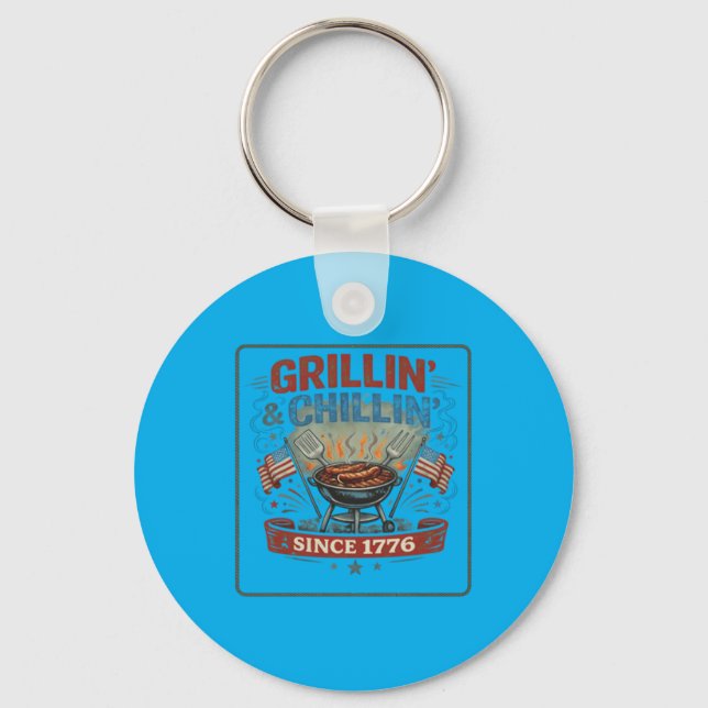 Grillin Chillin Since 1776 Bbq Cookout Key Ring (Front)