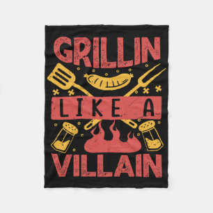Grillin Like A Villain - Funny Barbecue Bbq Fleece Blanket