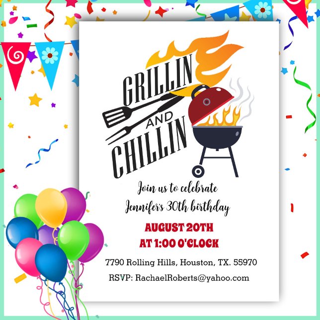 Grillin N Chillin Backyard Cookout BBQ Birthday Invitation (Creator Uploaded)