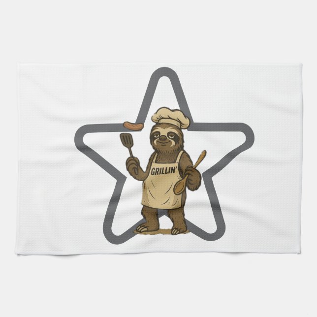 Grillin' Sloth Star  Tea Towel (Horizontal)