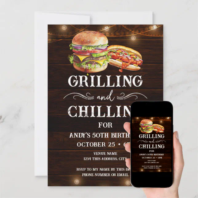 Grilling and Chilling BBQ 50th Birthday Invitation | Zazzle