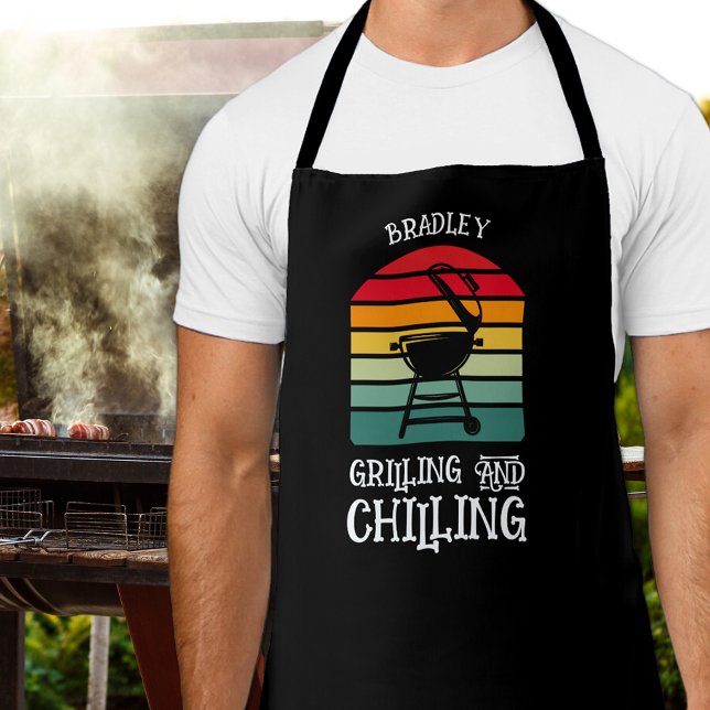 Grilling and Chilling Personalised Apron (Grilling and Chilling Personalized Black Apron)