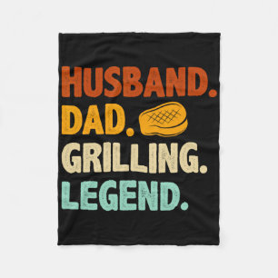 Grilling Bbq Father Funny Husband Grill Dad Legend Fleece Blanket