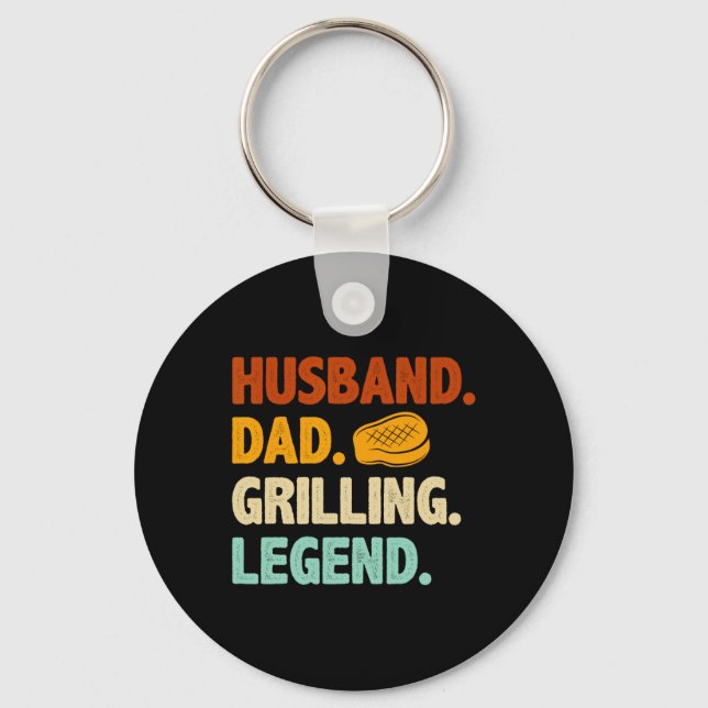 Grilling Bbq Father Funny Husband Grill Dad Legend Key Ring (Front)