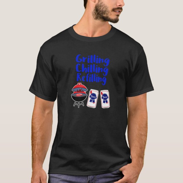 Grilling Chilling Refilling Cute Summer Grilling T-Shirt (Front)