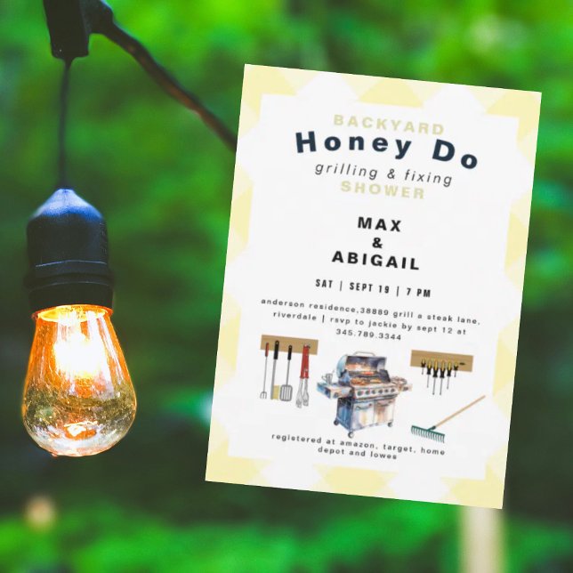 Grilling & Fixing Honey Do Yellow Couples Shower  Invitation (Creator Uploaded)