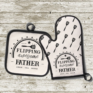 Grilling Flipping Awesome Father Oven Mitt & Pot Holder Set