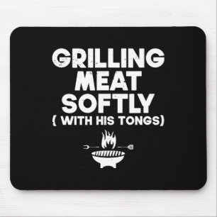 Grilling Meat Softly With His Tongs Bbq  Mouse Pad