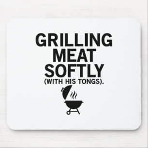 Grilling Meat Softly With His Tongs Funny Bbq Part Mouse Pad