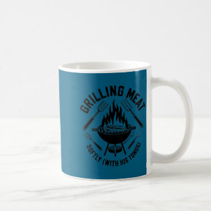 Grilling meat softly with tongs bbq quote dad coffee mug