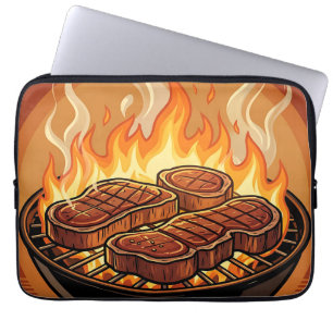 Grilling Steaks BBQ Flames Laptop Sleeve