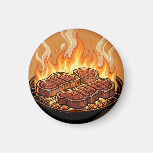 Grilling Steaks BBQ Flames Magnet