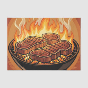 Grilling Steaks BBQ Flames Tissue Paper