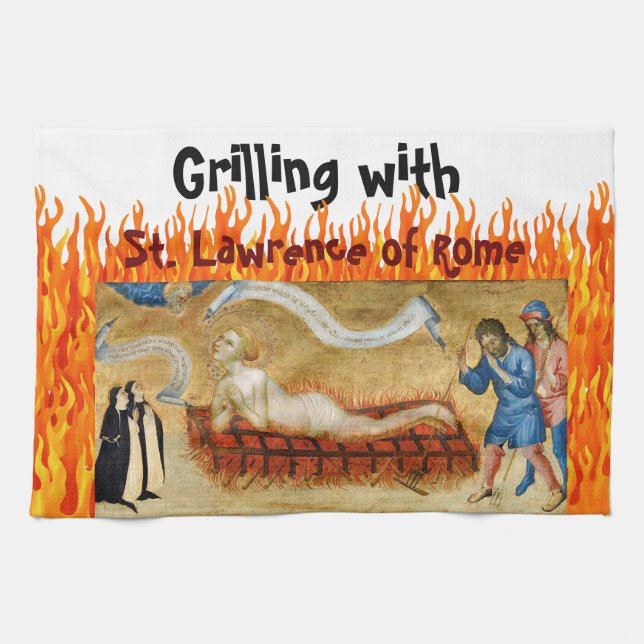Grilling with St. Lawrence of Rome (M 022) Tea Towel (Horizontal)