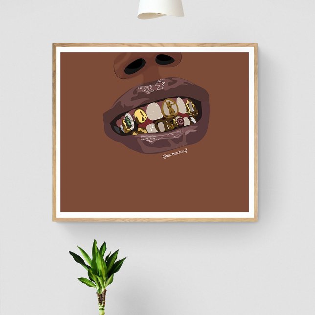Grillz Aesthetic, Gold Grills (Grillz) teeth art Poster (Creator Uploaded)