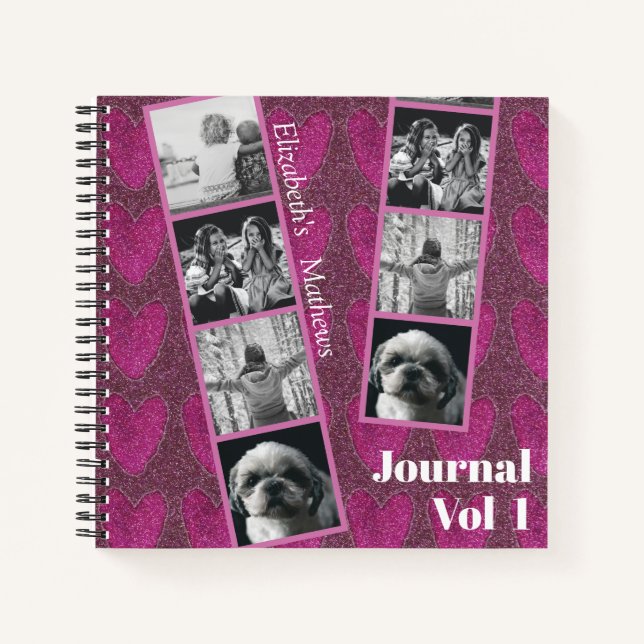 Grily Glitter Pink Hearts Photo Notebook (Front)